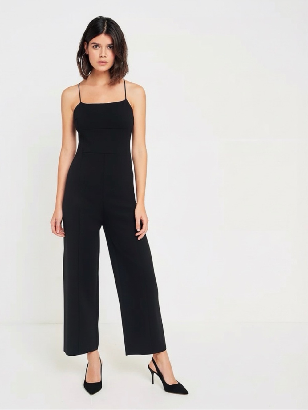 Urban Outfitters Classic Black cropped Wide-Leg Jumpsuit with Spaghetti Straps